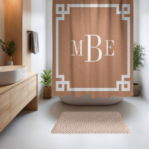 Rideaux De Douche Terre Cuite et Clé Grecque Blanche Monogramme