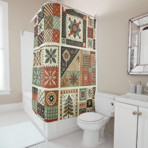 Rideaux De Douche Terre cuite Patchwork Quilt Rustique Retro Floral