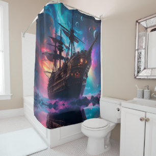 Rideaux De Douche Terre de vaisseau spatial pirate sur une autre pla