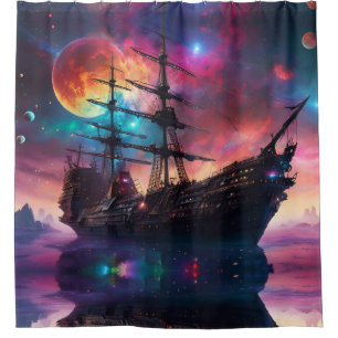 Rideaux De Douche Terre de vaisseau spatial pirate sur une autre pla