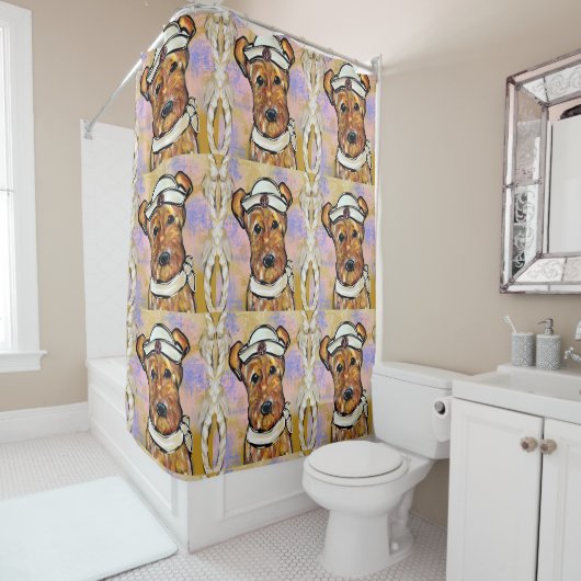 RIDEAUX DE DOUCHE TERRIER AIREDALE (En situation)