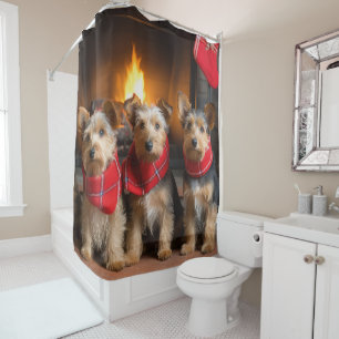 Rideaux De Douche Terrier australien près du feu Noël