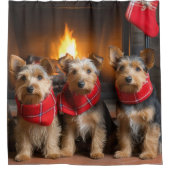 Rideaux De Douche Terrier australien près du feu Noël (Devant)