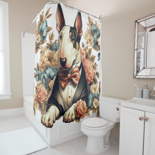 Rideaux De Douche Terrier Floral Cute Retro (En situation)