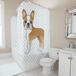 Rideaux De Douche Tervueren et blanc Boston Terrier Chien de dessin