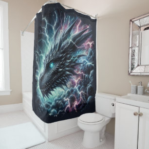 Rideaux De Douche Tête de dragon dans un orage avec éclairs