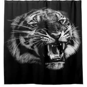 Rideaux De Douche tête de tigre sauvage en colère dans la vie réelle