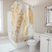 Rideaux De Douche Tex Arrière - plan Peint Moderne Blanc Et Or (En situation)