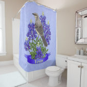 Rideaux De Douche Texas State Mockingbird & Bluebonnet Flower (En situation)