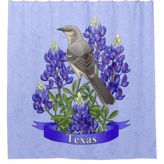 Rideaux De Douche Texas State Mockingbird & Bluebonnet Flower (Devant)