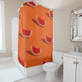 RIDEAUX DE DOUCHE TEXTILE FLORAL ORANGE ET BLANC (En situation)
