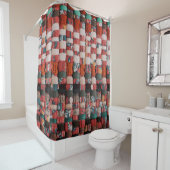 RIDEAUX DE DOUCHE TEXTILE VERT ROUGE ET BLEU (En situation)