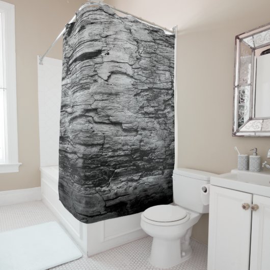 Rideaux De Douche Texture bois noir et blanc (En situation)