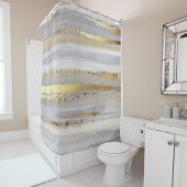 Rideaux De Douche Texture d'aquarelle en or gris luxe (En situation)