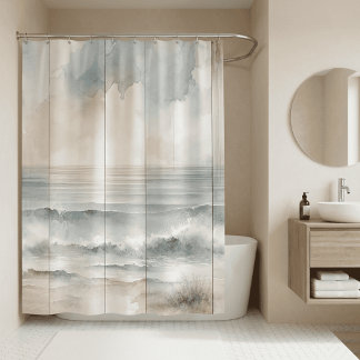 Rideaux De Douche Texture de bois rustique océan pastel aquarelle