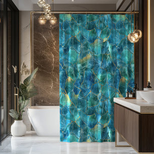 Rideaux De Douche Texture de marbre bleu sarcelle avec veines dorées