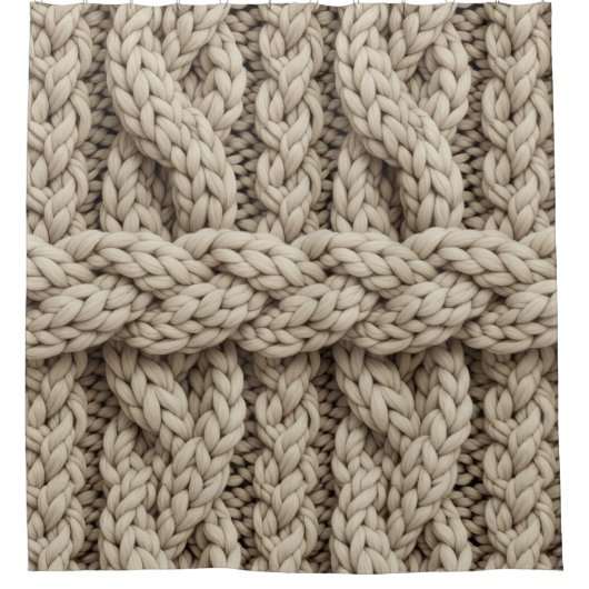 Rideaux De Douche Texture de tricot fil tressé – Beige chaud (4) (Devant)