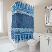 Rideaux De Douche Texture en tissu de jean denim bleu (En situation)