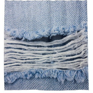 Rideaux De Douche Texture Jeans bleu clair déchirée.