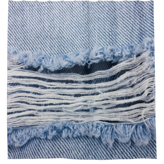 Rideaux De Douche Texture Jeans bleu clair déchirée. (Devant)