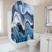 Rideaux De Douche texture liquide Abstraite en marbre blanc argenté (En situation)