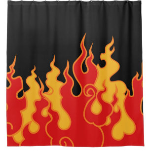 Rideaux De Douche The fire. Flame tongues on a black background. Vin