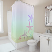Rideaux De Douche Thème côtier Starfish sur Aqua Pastel Motif (En situation)