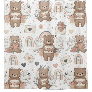 Rideaux De Douche Thème de Baby Shower Ours en Peluche Neutre