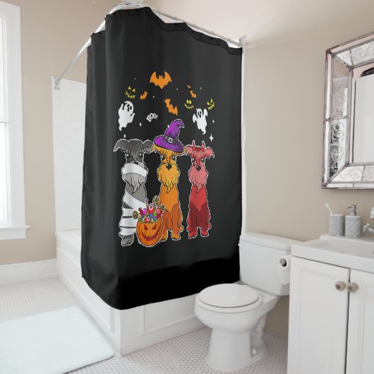 Rideaux De Douche Three Schnauzer Witch Hat (En situation)