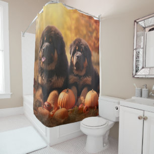Rideaux De Douche Tibétain Mastiff Chiot Automne Citrouille délice