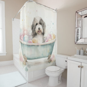 Rideaux De Douche Tibétain Terrier Dans La Baignoire Aquarelle Art C