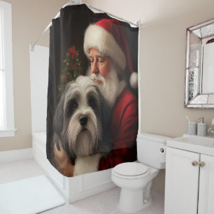 Rideaux De Douche Tibetan Terrier Père Noël Noël Festif 
