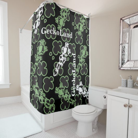 Rideaux De Douche TicTacToe GeckoLand Vert&Blanc (En situation)