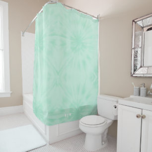 Rideaux De Douche Tie Dye   Monogramme vert de menthe pastel