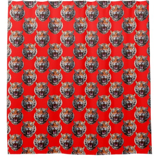 Rideaux De Douche Tiger Head Pattern Design Red (Devant)