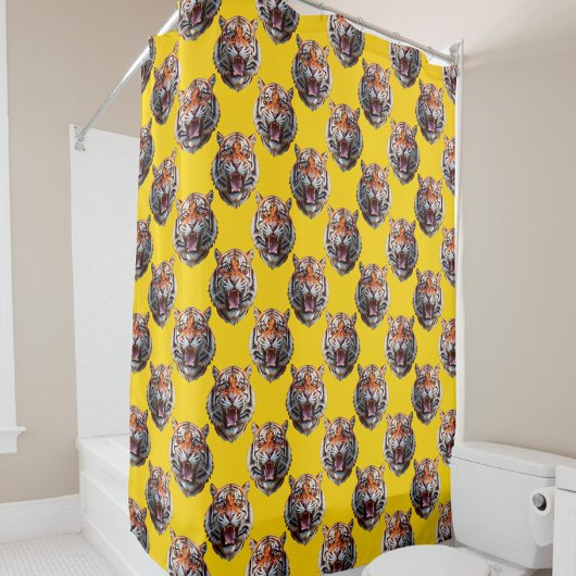 Rideaux De Douche Tiger Head Pattern Design Yellow
