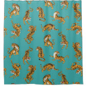 Rideaux De Douche Tiger sur Motif Turquoise (Devant)