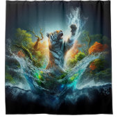 Rideaux De Douche Tigre à l'aquarelle Fantasy (Devant)