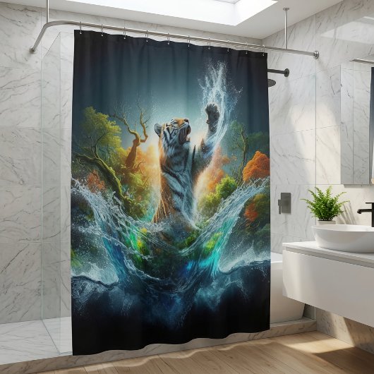 Rideaux De Douche Tigre à l'aquarelle Fantasy