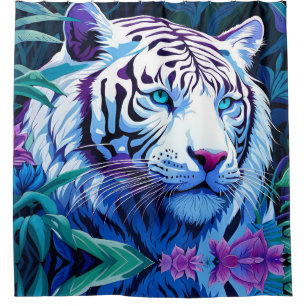 Rideaux De Douche Tigre blanc en fleurs violettes