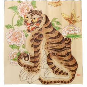 Rideaux De Douche Tigre rayé coréen Vintage Minhwa