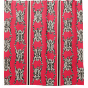 Rideaux De Douche Tigre rayé rose tropical vintage de Sibérie