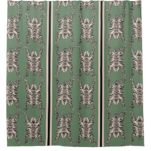 Rideaux De Douche Tigres tibétains vintages motif vert rayé