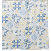 Rideaux De Douche Tile géométrique bleu blanc or (Devant)