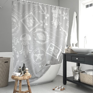 Rideaux De Douche Timbre de mer gris vintage
