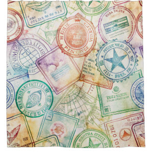 Rideaux De Douche Timbre de passeport rustique motif voyage (3)