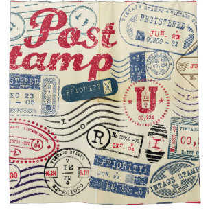 Rideaux De Douche Timbres de poste rétro, collection vintage.