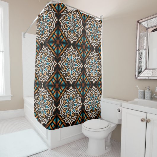 Rideaux De Douche Tissage Mandala de Fleurs (En situation)