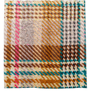 Rideaux De Douche Tissu à damiers Brown avec fils colorés. Scott