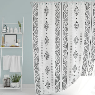 Rideaux De Douche Tissu de boue blanc et noir inspiré Tribal Ethnic